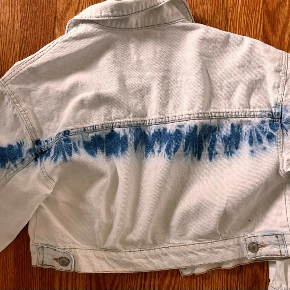 Zara white blue tie dye denim jean  Jacket cropped kids 13-14
